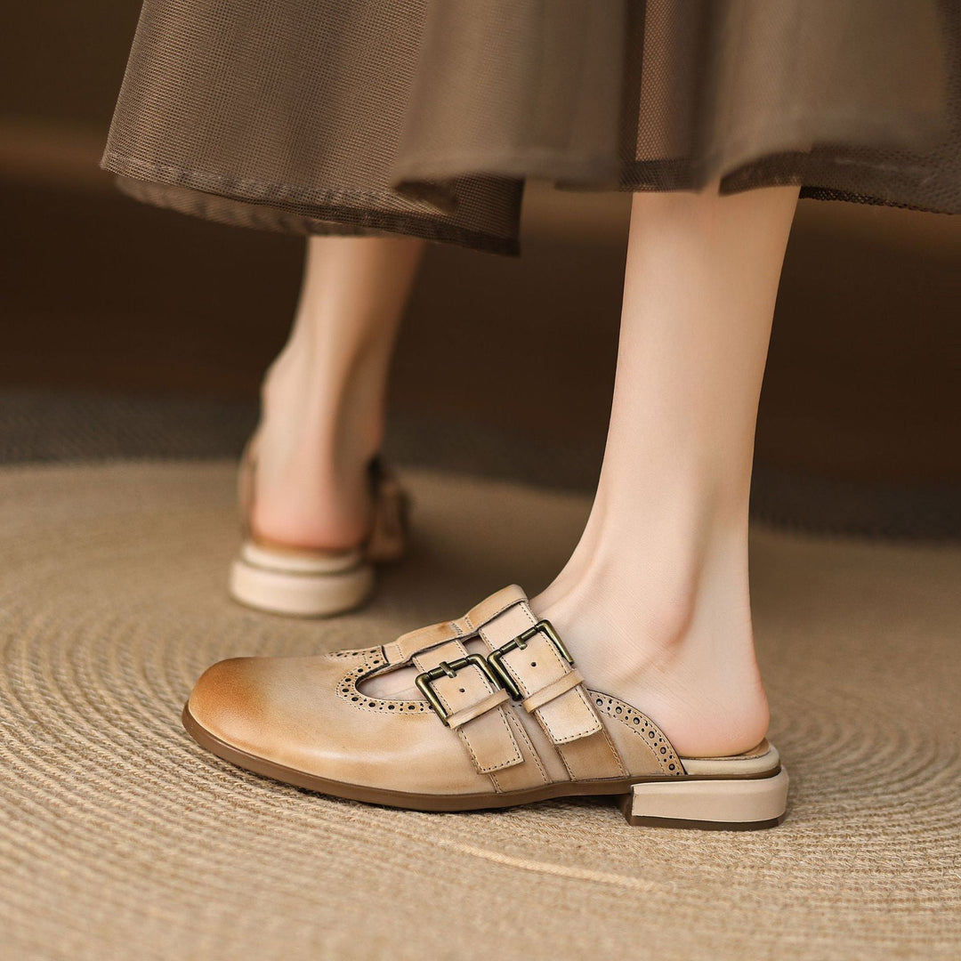 Womens Genuine Leather Mules Slip-On Comfortable
