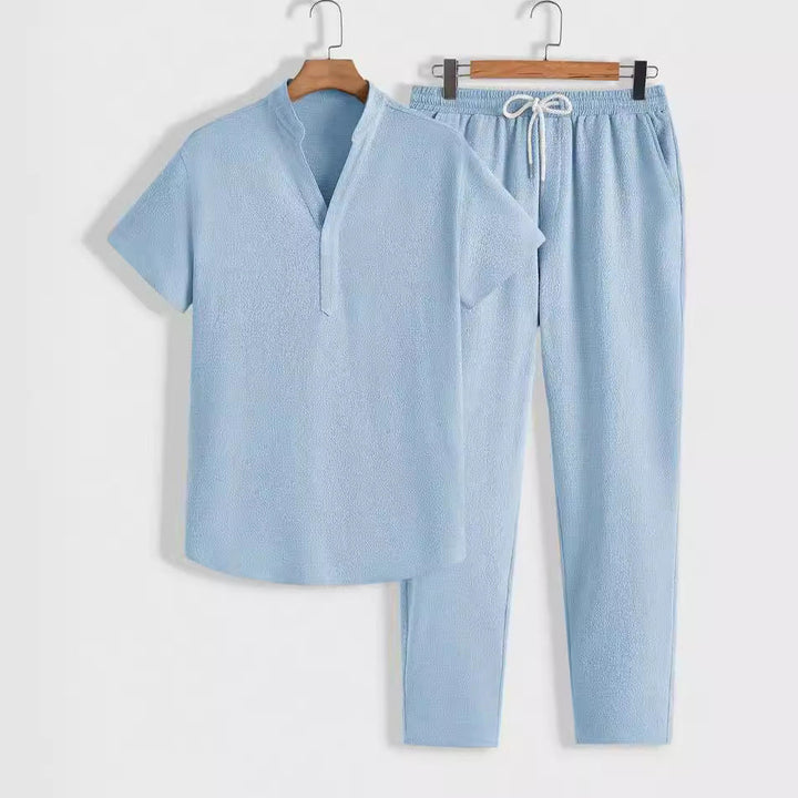 Womens Two-Piece Shirt and Pants Set Casual Short Sleeve