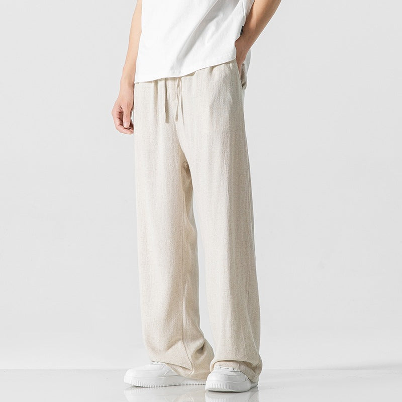 Mens Cotton Trousers Relaxed Fit Elastic Waist