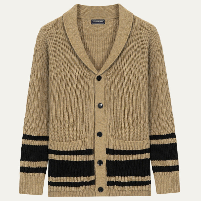 Mens Knit Cardigan Shawl Collar Striped