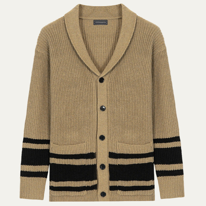 Mens Knit Cardigan Shawl Collar Striped