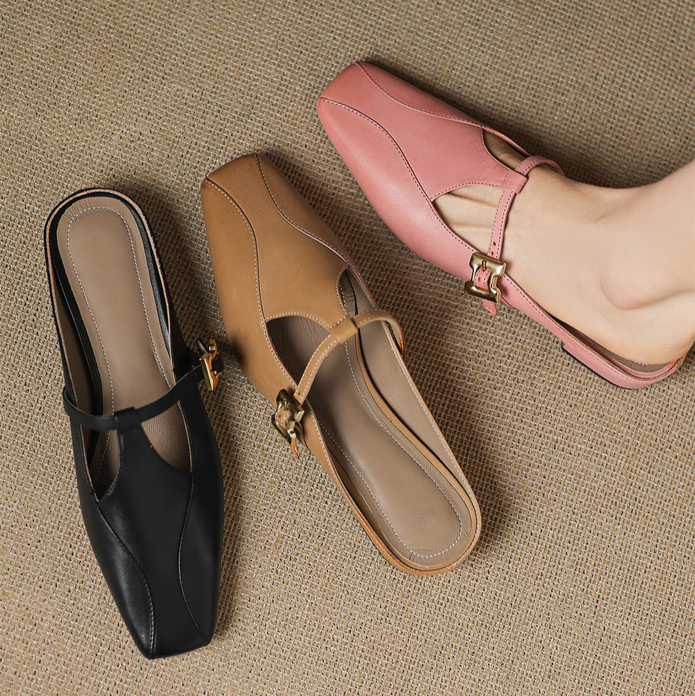 Womens Leather Mules Genuine Leather Slip-On