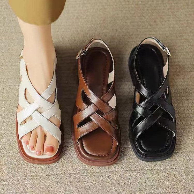 Womens Leather Sandals Slip-On Comfortable Fit