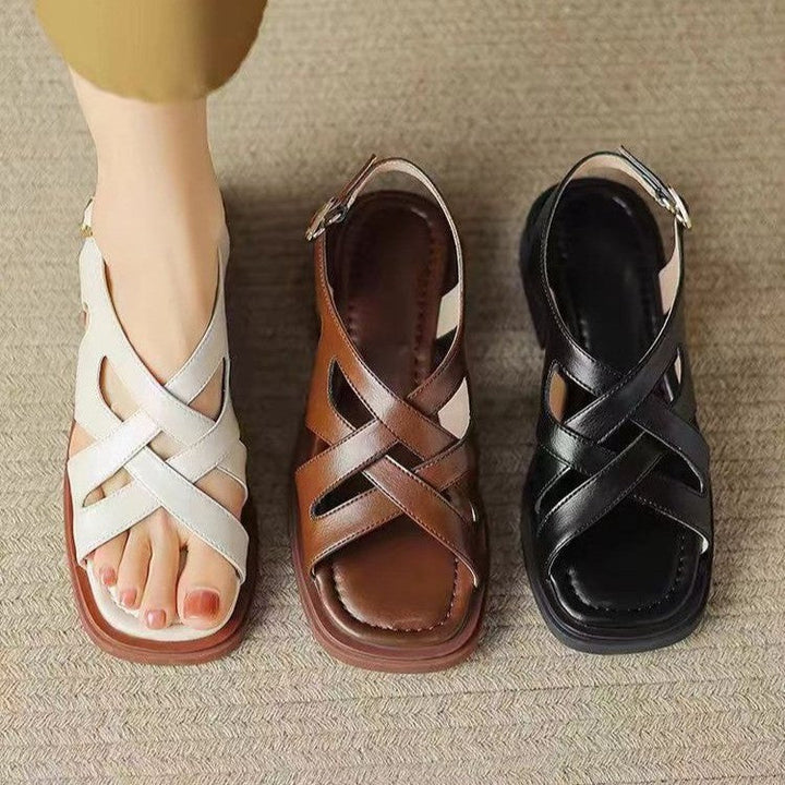 Womens Leather Sandals Slip-On Comfortable Fit