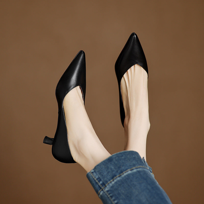 Womens Genuine Leather Heels Classic Fit