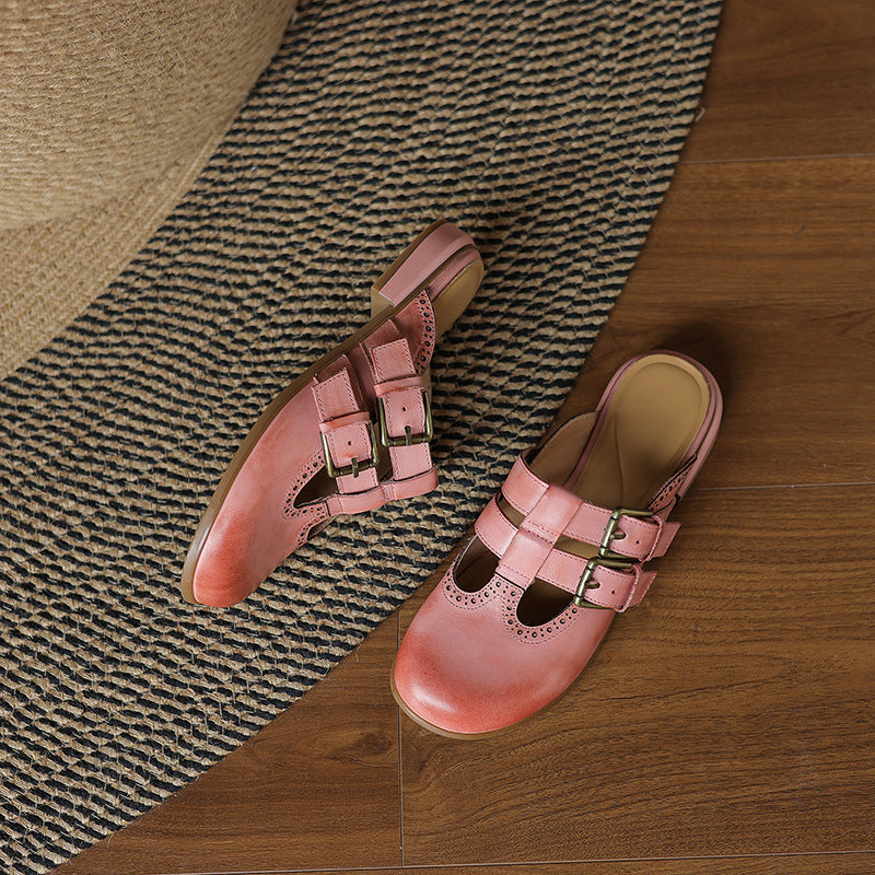 Womens Genuine Leather Mules Slip-On Comfortable