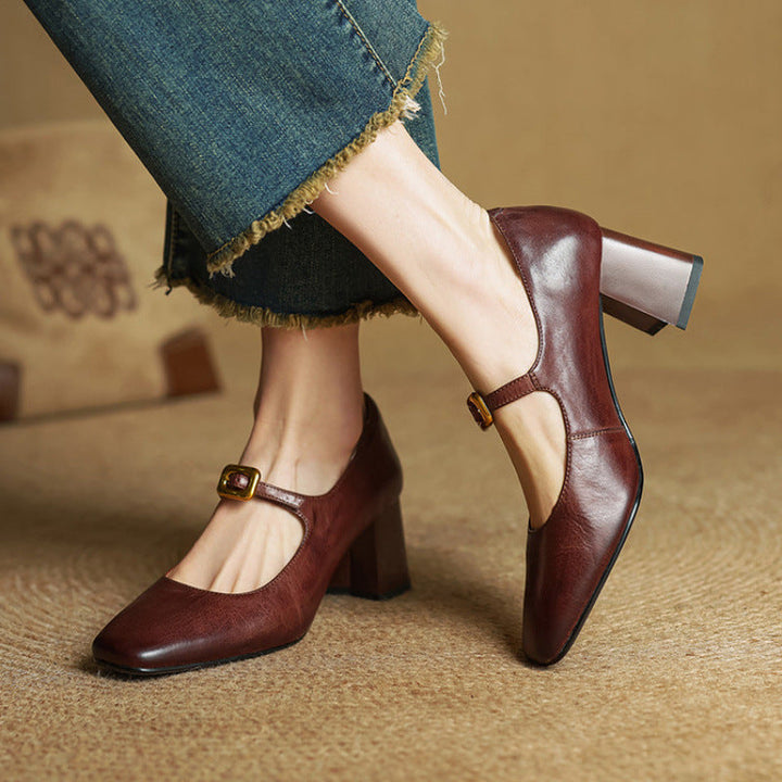 Womens Genuine Leather Heels Classic Fit