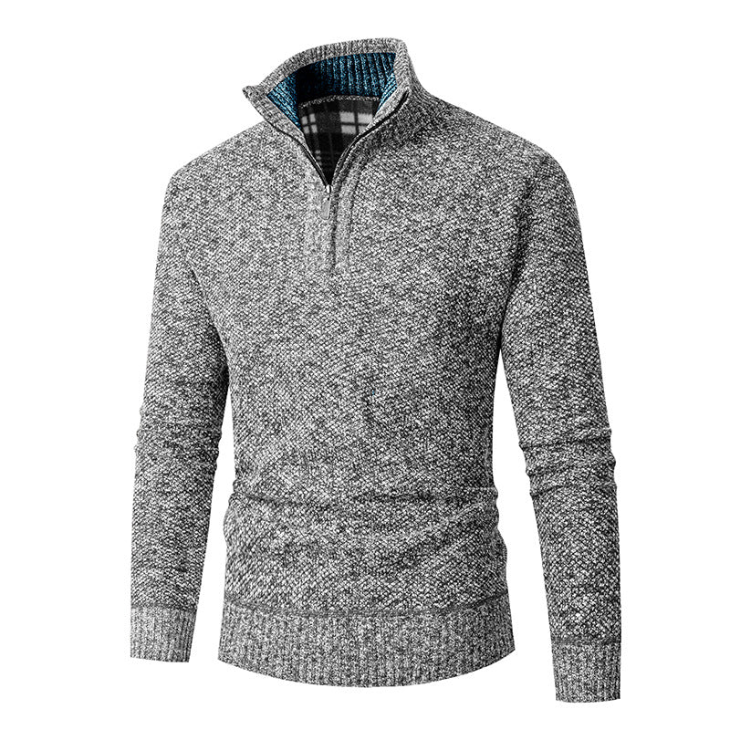Mens Quarter Zip Sweater Textured High Collar