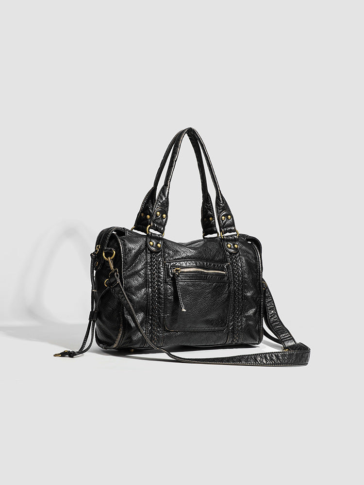 Womens School Handbag Leather Hard Shoulder Strap