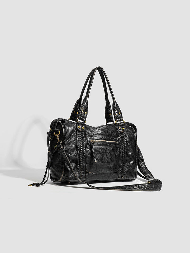 Womens School Handbag Leather Hard Shoulder Strap