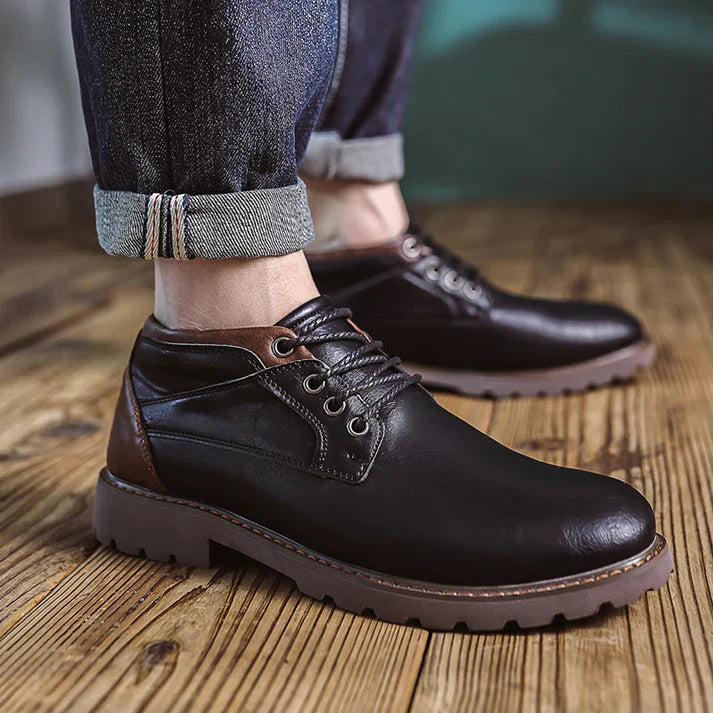 Mens Ankle Boots PU Leather Lace-Up Sturdy Sole