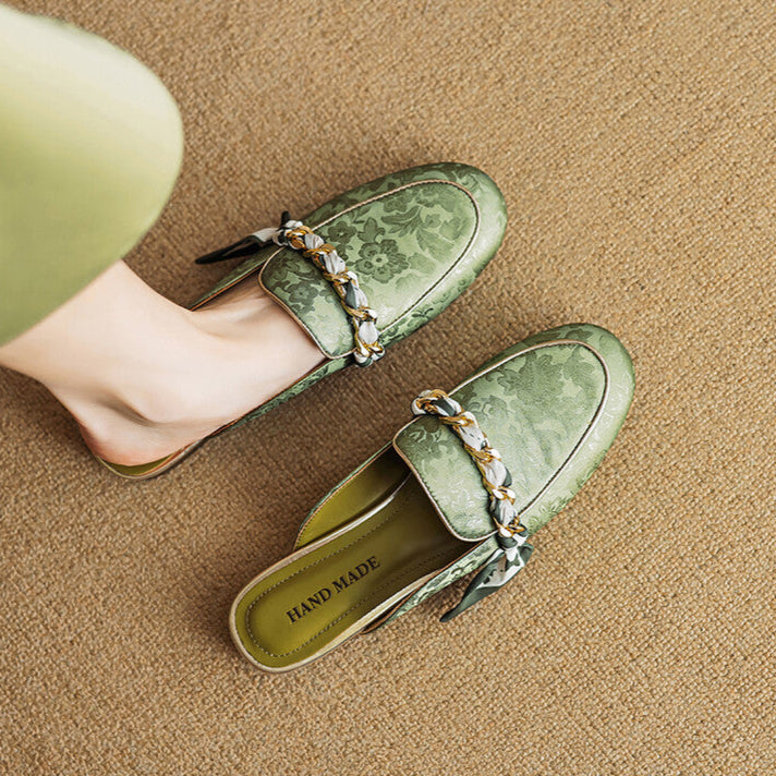 Womens Genuine Leather Mules Slip-On Style