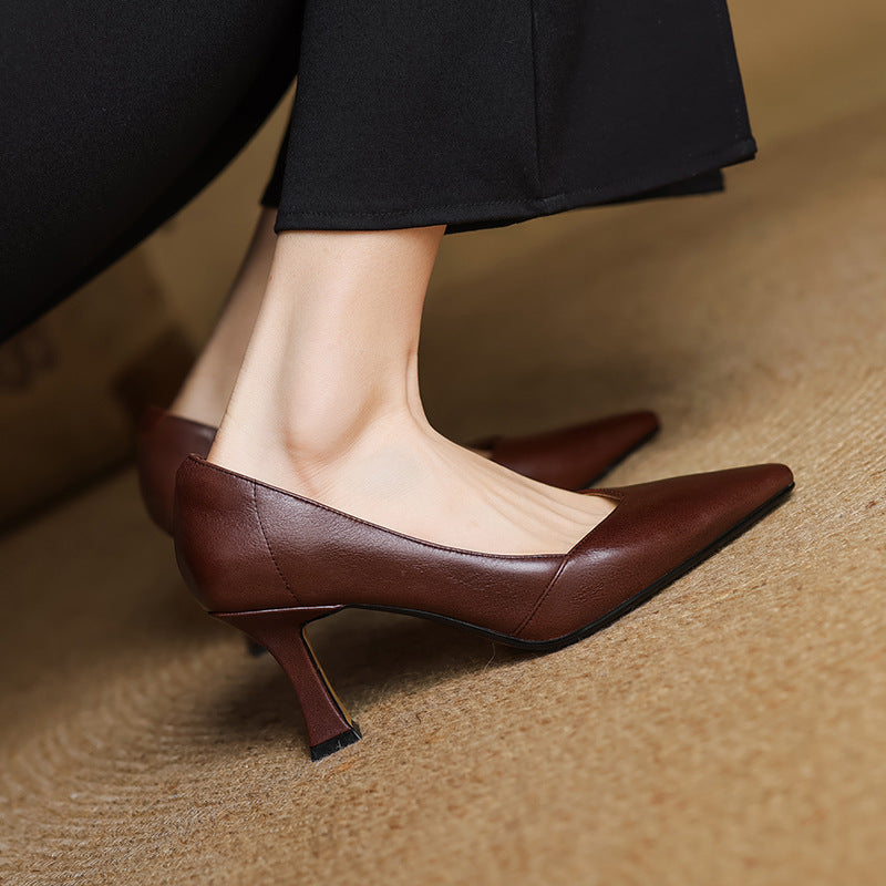 Womens Genuine Leather Heels Classic Fit