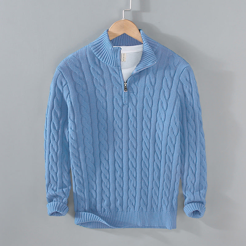 Mens Sweater Cotton Half-Zip Collar