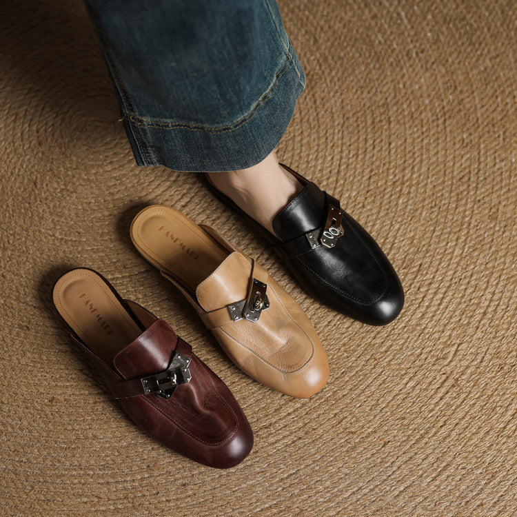 Womens Leather Mules Genuine Leather Slip-On