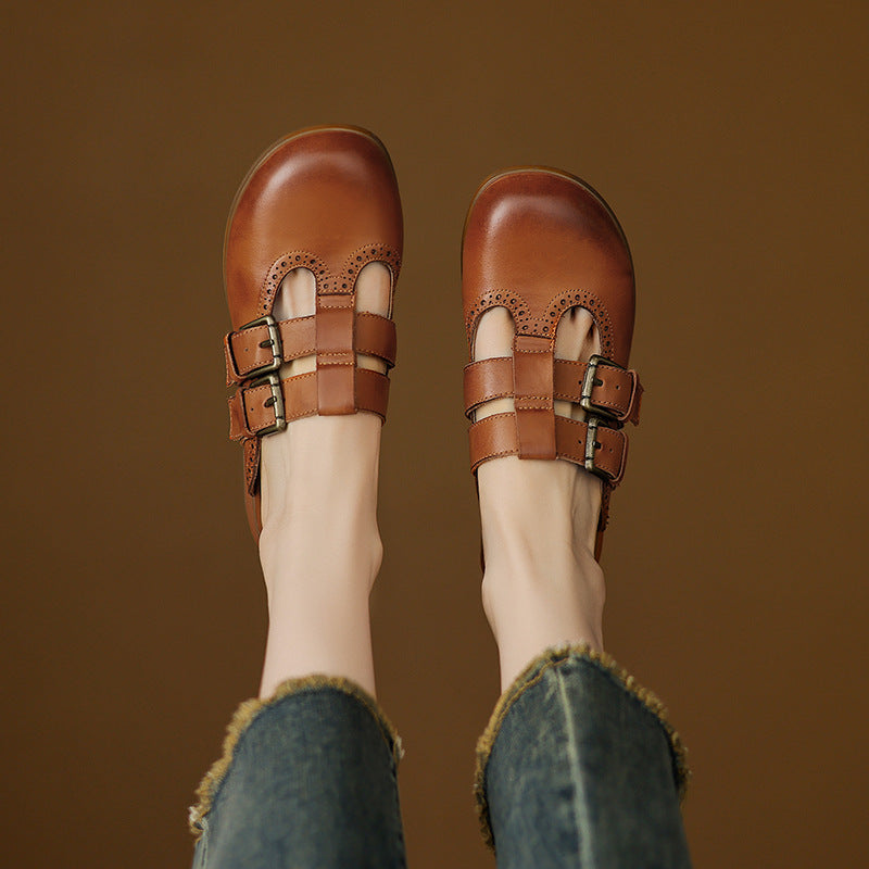 Womens Genuine Leather Mules Slip-On Comfortable