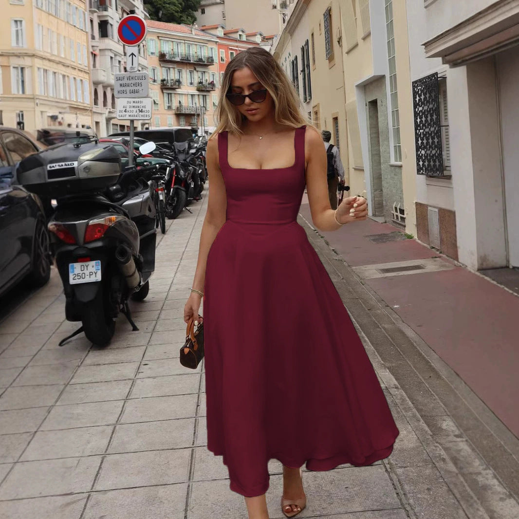 Womens Maxi Dress V-Neck Halter Slim Fit Backless Style