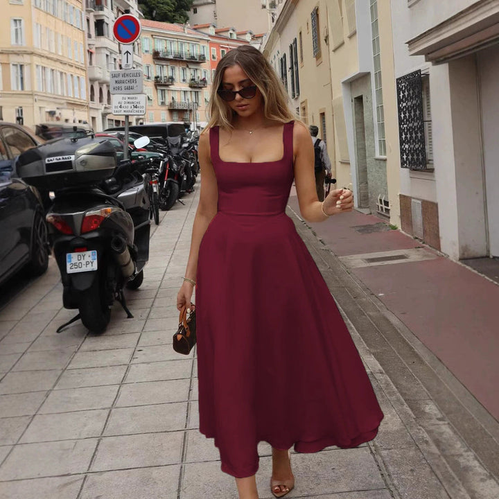 Womens Maxi Dress V-Neck Halter Slim Fit Backless Style