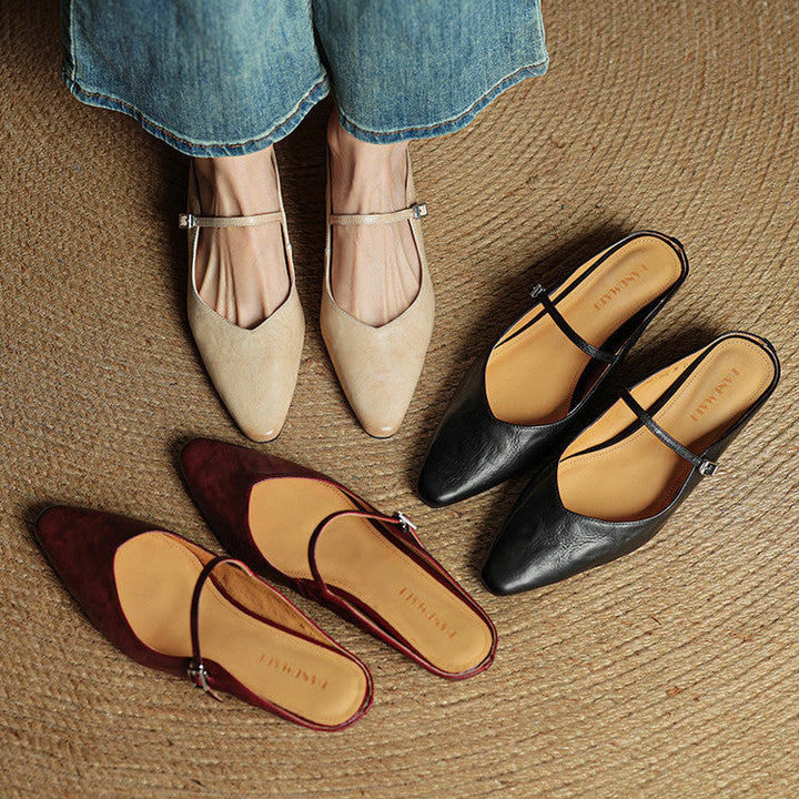 Womens Leather Mules Genuine Leather Slip-On