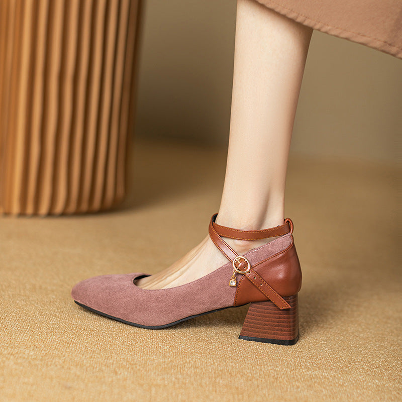 Womens Suede Heels Pointed Toe Classic Fit