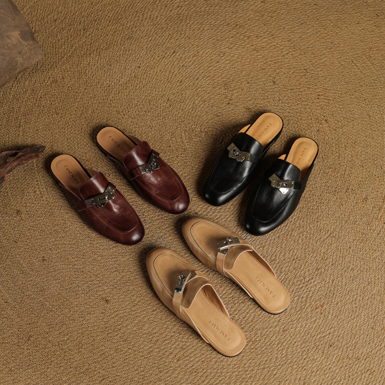 Womens Leather Mules Genuine Leather Slip-On