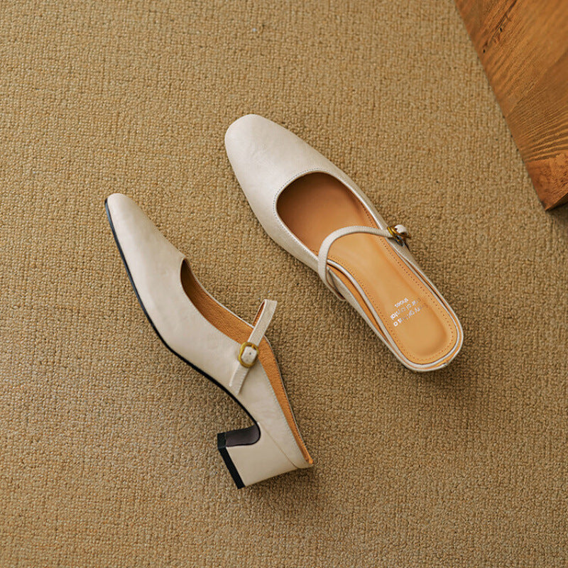 Womens Leather Mules Genuine Leather Slip-On