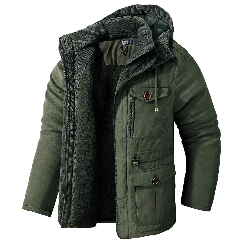 Mens Hooded Jacket Water-Repellent Warm Lining