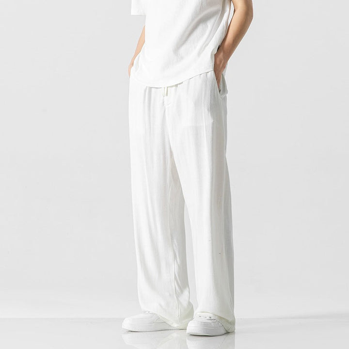 Mens Cotton Trousers Relaxed Fit Elastic Waist