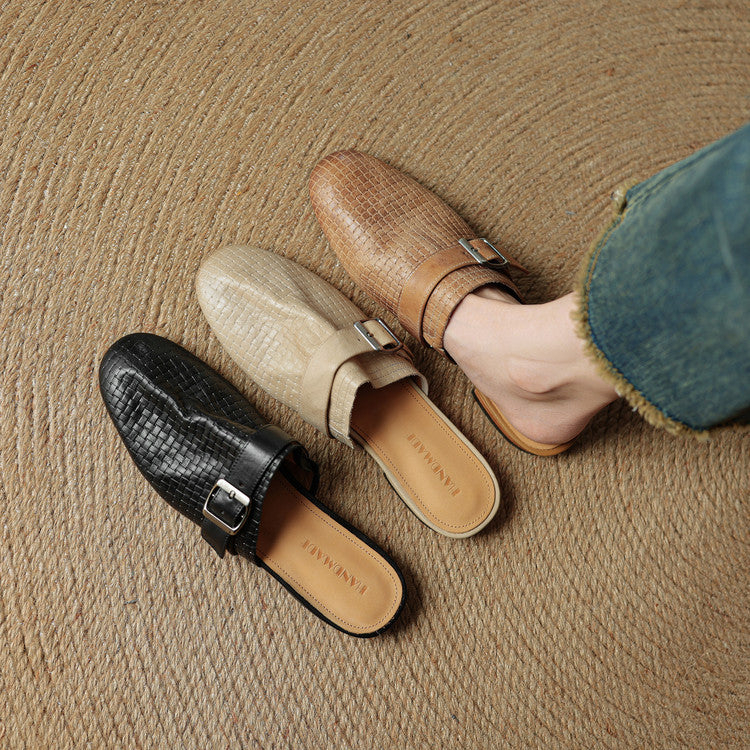 Womens Leather Mules Genuine Leather Slip-On
