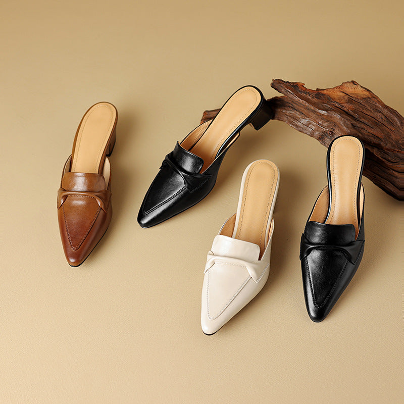 Womens Leather Mules Genuine Leather Slip-On