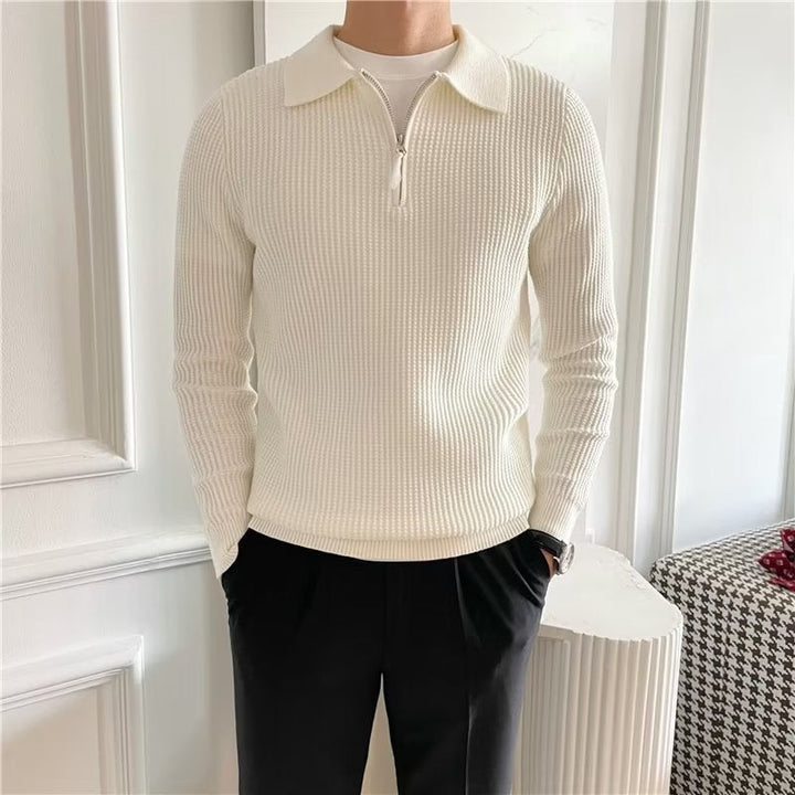 Mens Polo Sweater with Zip Classic Fit - BritishMode