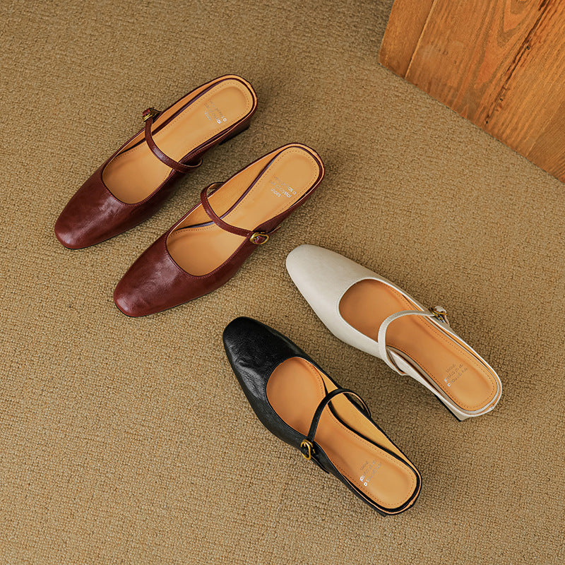 Womens Leather Mules Genuine Leather Slip-On