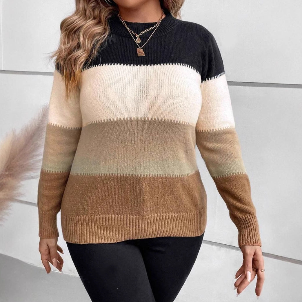 Womens Crew Neck Sweater Striped Classic Knit - BritishMode