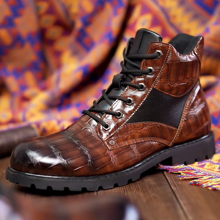 Mens Leather Boots Croc-Embossed Classic Fit