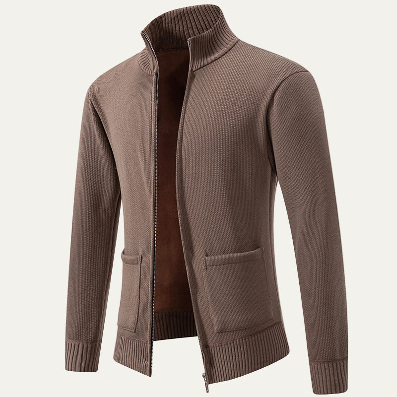 Mens Knit Cardigan Textured Diagonal Zip Front