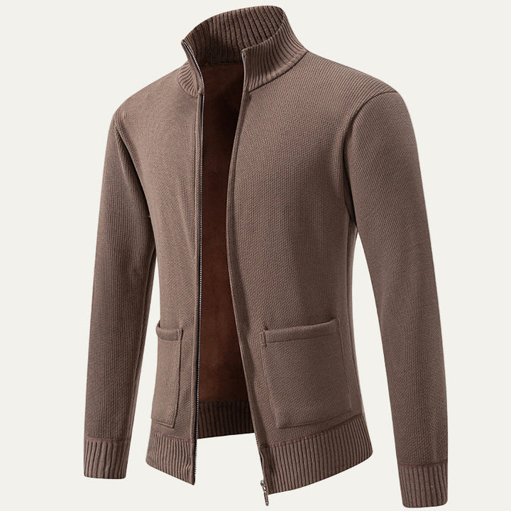 Mens Knit Cardigan Textured Diagonal Zip Front