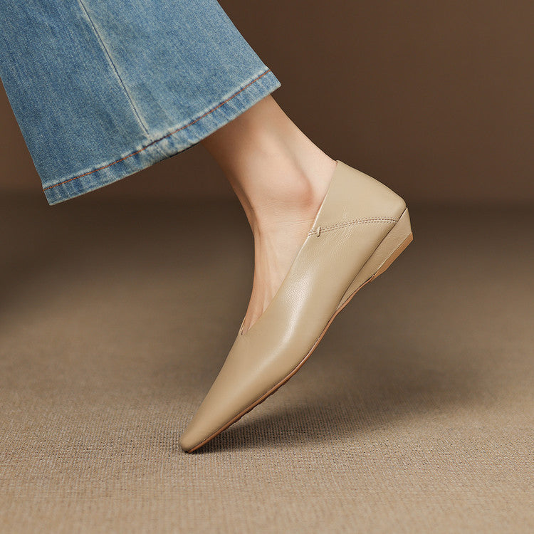 Womens Leather Flats Genuine Material