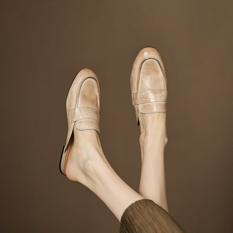 Womens Genuine Leather Mules Slip-On Comfortable