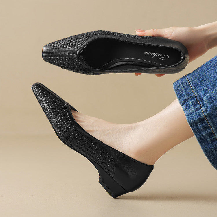 Womens Genuine Leather Heels Classic Fit