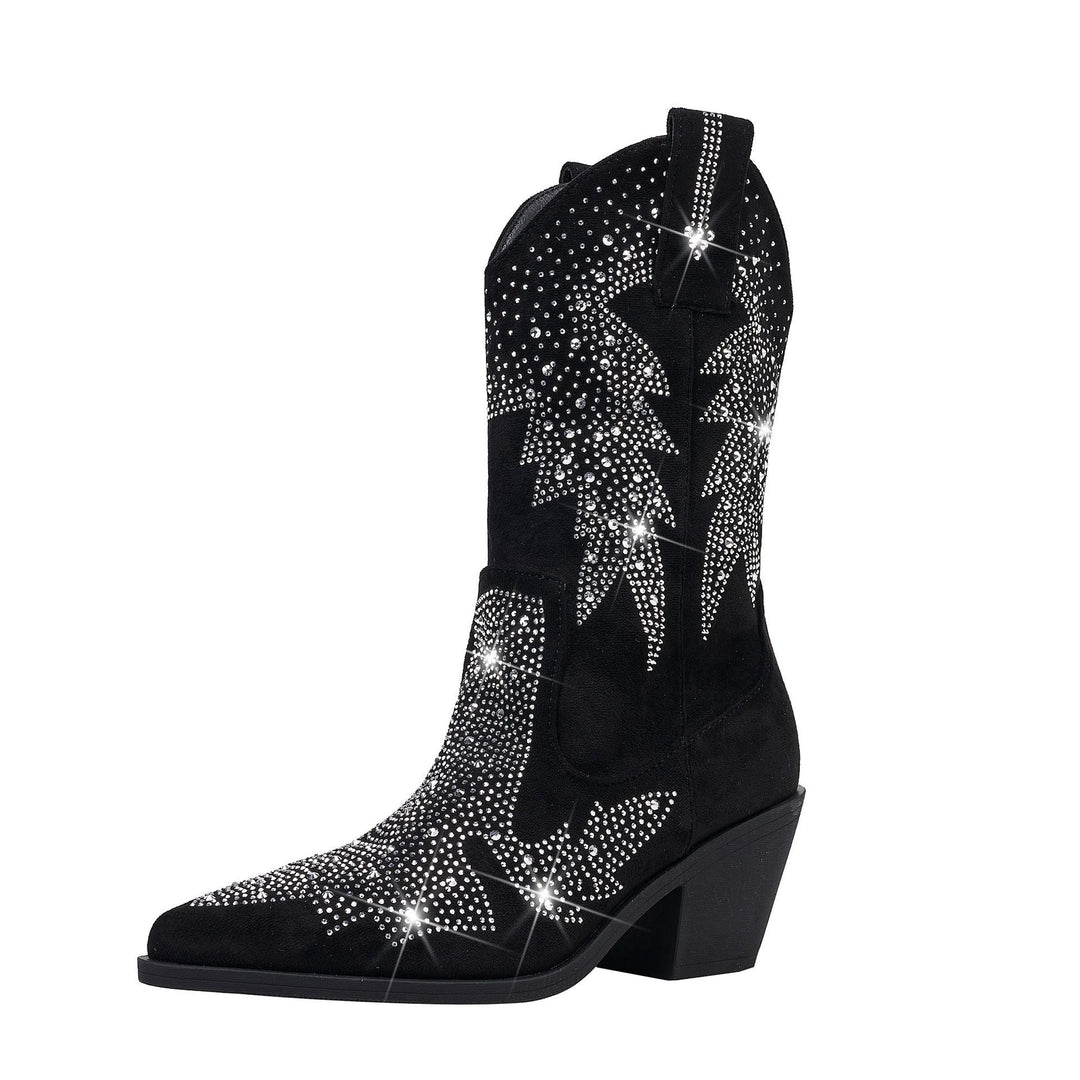 Womens Mid-Calf Western Boots with Sparkle Detail