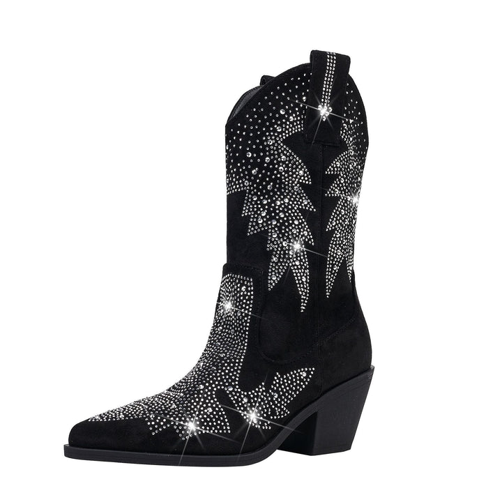 Womens Mid-Calf Western Boots with Sparkle Detail