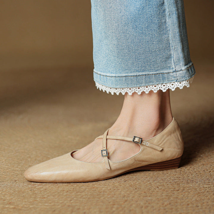 Womens Leather Flats Genuine Material