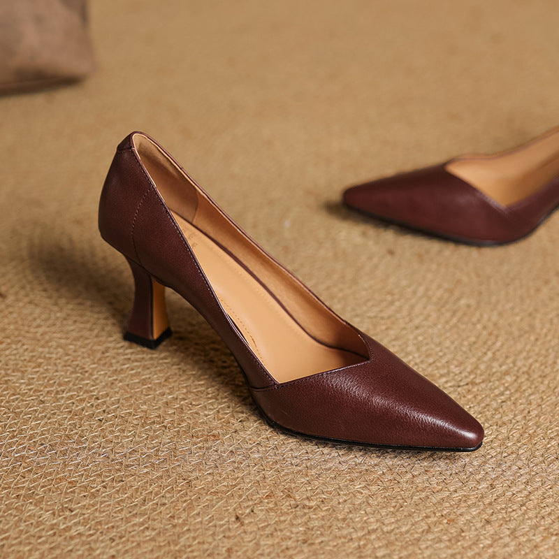 Womens Genuine Leather Heels Classic Fit