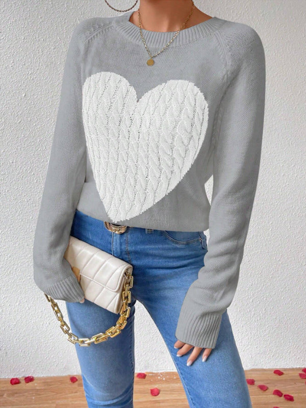 Womens Knit Sweater with Heart Pattern Regular Fit - BritishMode