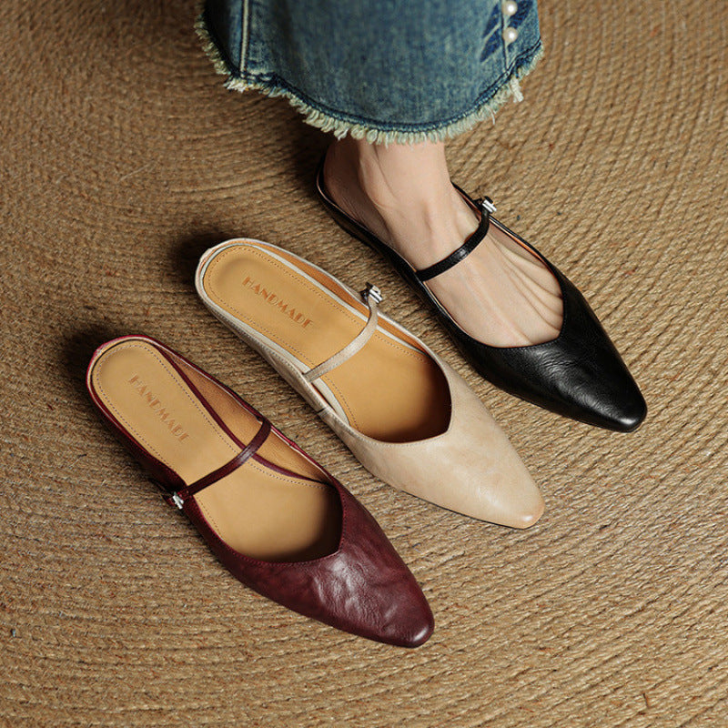 Womens Leather Mules Genuine Leather Slip-On