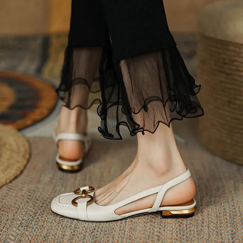 Womens Slingback Shoes Leather Strap Elegant Fit