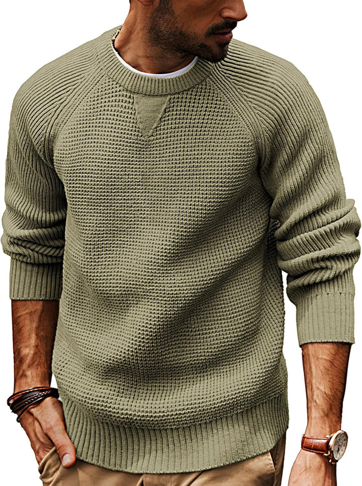 Mens Pullover Sweater Waffle Knit Raglan Fit