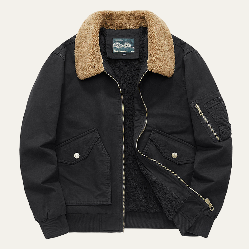 Mens Flight Jacket with Faux Shearling Collar Full Zip