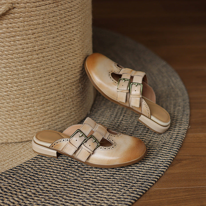 Womens Genuine Leather Mules Slip-On Comfortable