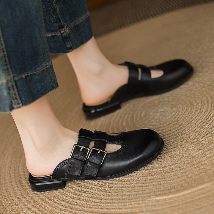 Womens Genuine Leather Mules Slip-On Comfortable